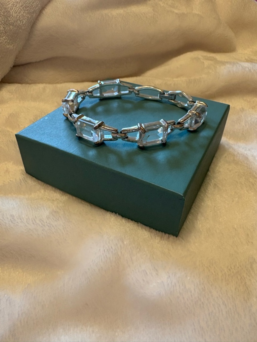 Monet Silver-Tone Clear Crystal Link Bracelet